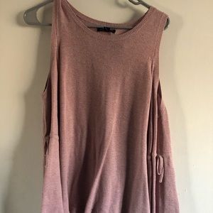 Millennial pink cold shoulder wide sleeve sweater